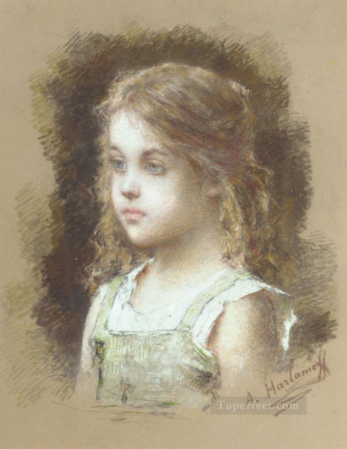 Young Girl in a Green Tunic girl portrait Alexei Harlamov Oil Paintings